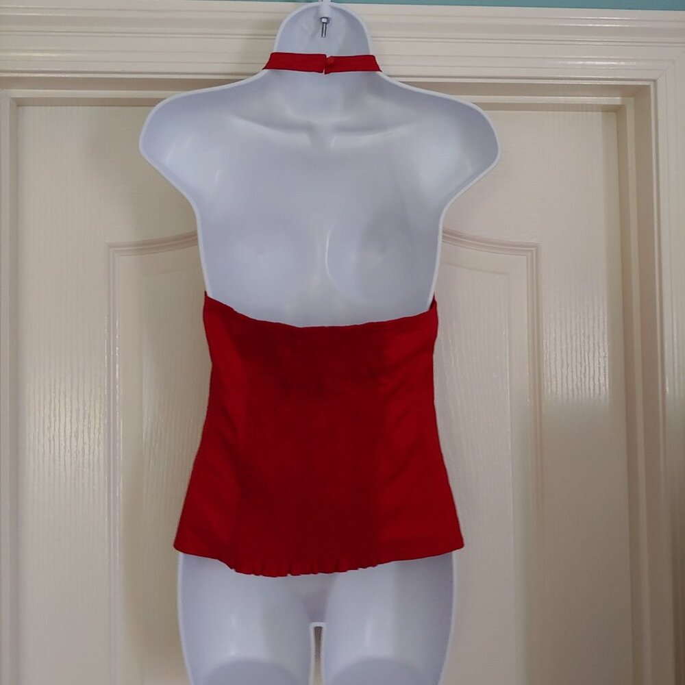 Lydia Red Crystal Beaded Lacy  Halter Top Large - Picture 8 of 10
